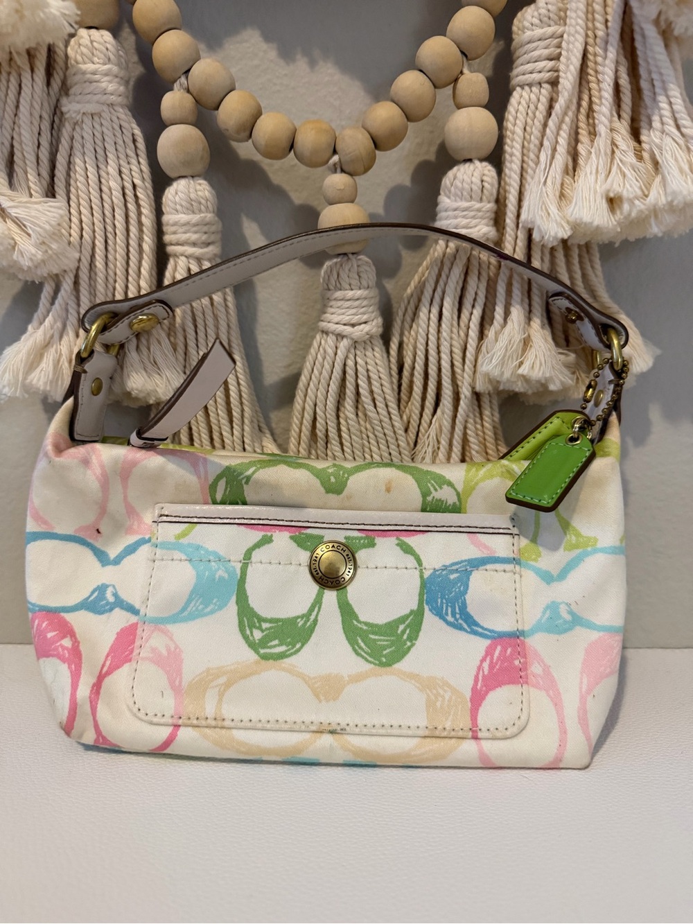 Coach Multicolor Canvas Mini Shoulder Bag with Green Tag